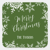Elegant Snowflakes Dark Green Merry kerstcadeau Vierkante Sticker (Voorkant)