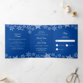 Elegant Snowflakes Deep Blue Winter Weddenschap Drieluik Uitnodiging (Binnen)