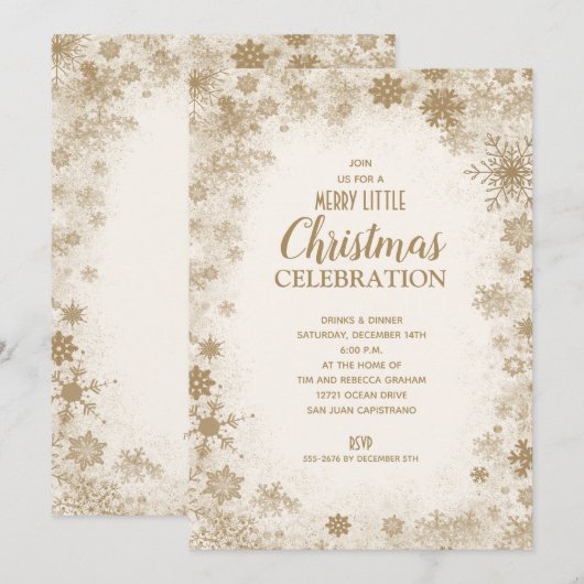 Élégant Snowflakes Gold Invitations de Noël (Devant / Derrière)