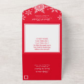 Elegant Snowflakes Kerstmis helder rood huwelijk All In One Uitnodiging (Buitenkant)