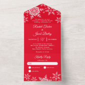 Elegant Snowflakes Kerstmis helder rood huwelijk All In One Uitnodiging (Binnen)