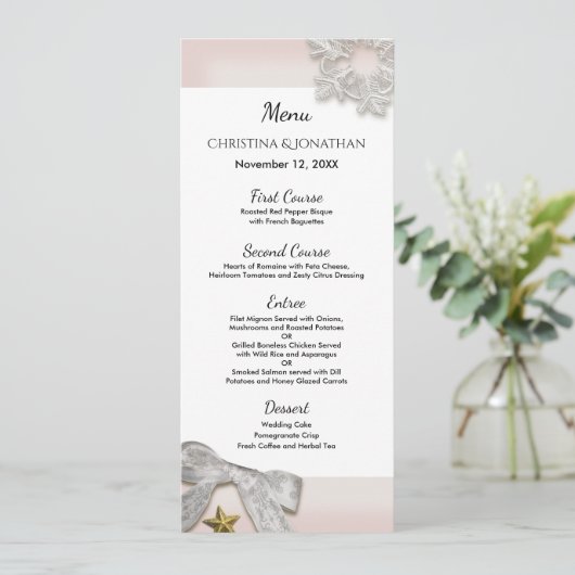 Élégant Snowflakes Menu de mariage hivernal (Debout devant)