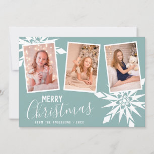 Elegant Snowflakes Merry kerst Aangepaste foto Feestdagenkaart