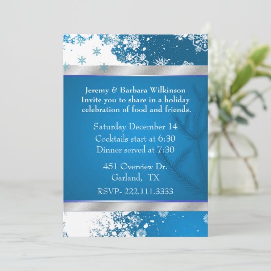 Élégant Snowflakes Noël Fête Invitation (Debout devant)