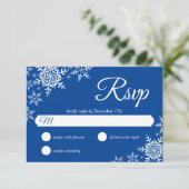 Élégant Snowflakes Plaid Deep Blue Wedding RSVP (Debout devant)