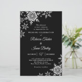 Elegant Snowflakes Pset Black Wedding Invitation (Staand voorkant)