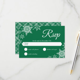 Elegant Snowflakes Pset Dark Green Wedding RSVP