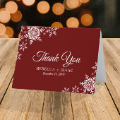 Elegant Snowflakes Pset Dark Red Wedding Bedankkaart