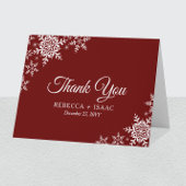 Elegant Snowflakes Pset Dark Red Wedding Bedankkaart