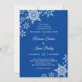 Elegant Snowflakes Pset Deep Blue Wedding Kaart (Voorkant)