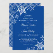 Elegant Snowflakes Pset Deep Blue Wedding Kaart (Voorkant / Achterkant)