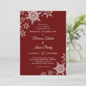 Elegant Snowflakes Pset Red Wedding Invitation Kaart (Staand voorkant)