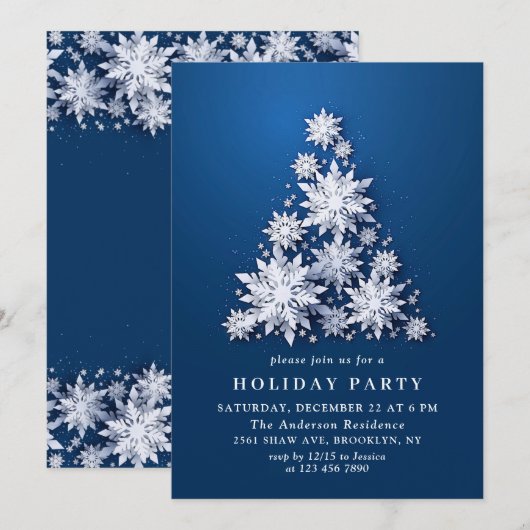 Elegant Snowflakes Tree Holiday CHRISTMAS PARTY Kaart (Voorkant / Achterkant)