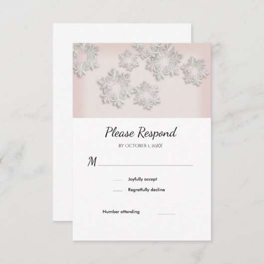 Élégant Snowflakes Winter Wedding RSVP Flat Card (Devant / Derrière)