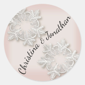 Elegant Snowflakes Winter Weduwronde Stickers