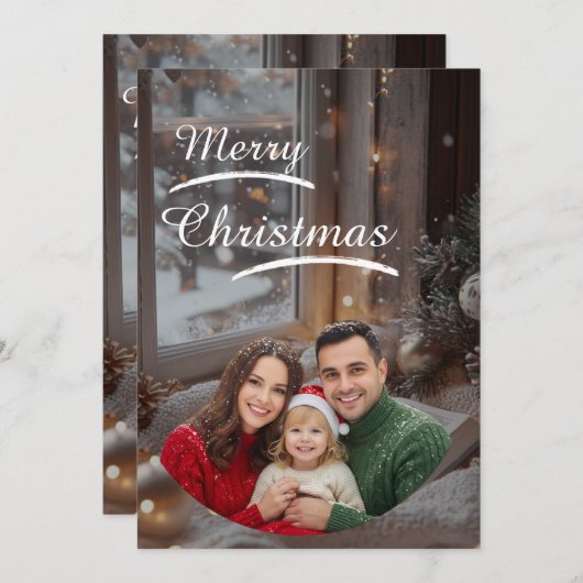 ❄️Elegant Snowy Christmas Family Photo Card Save The Date (Voorkant / Achterkant)