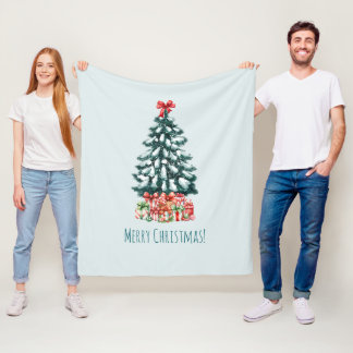 Elegant Snowy Christmas Tree Mint Green Fleece Deken
