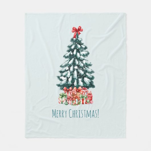 Elegant Snowy Christmas Tree Mint Green Fleece Deken (Voorkant)