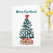 Elegant Snowy Christmas Tree White Kaart (Gele Bloem)