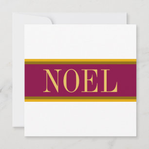 Elegant Snowy White Burgundy Gold "NOEL" Stripes Feestdagenkaart