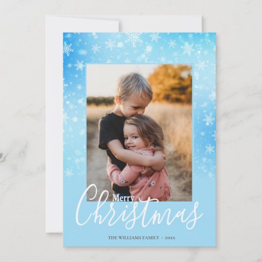 Elegant Snowy Winter Blue Merry-kerstfoto Feestdagenkaart (Voorkant)