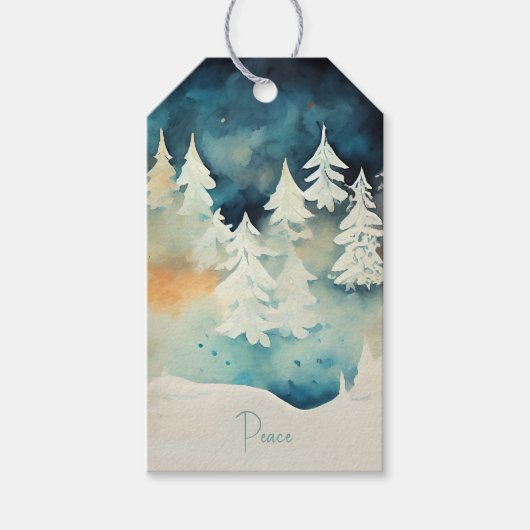 Elegant Snowy Winter Trees Cadeaulabel (Voorkant)