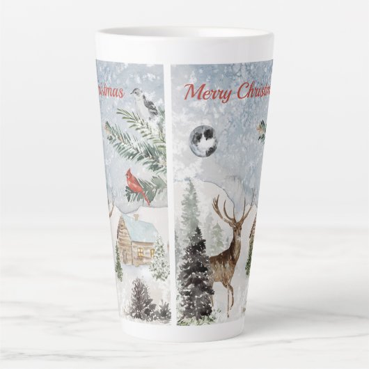 Elegant Snowy Winter Wonderland Red Kardinaal Latte Mok (Voorkant)