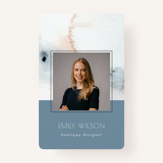 Elegant Soft Aqua Blue Gold Waterverf Beach foto Badge (Voorkant)