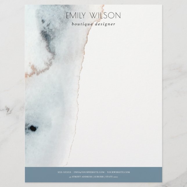 Elegant Soft Aqua Blue Gold Waterverf Beachy Briefhoofd (Voorkant)