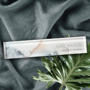 Elegant Soft Aqua Blue Gold Waterverf Beachy Naambordje