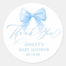 Elegant Soft Blue Bow Whimsical Cute Thank You