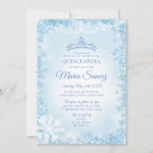 Elegant Soft Blue & String Light Mis Quince uitnod Kaart (Voorkant)