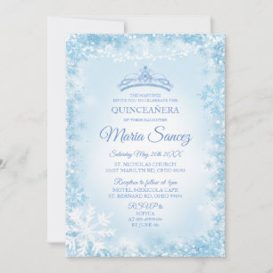 Elegant Soft Blue & String Light Mis Quince uitnod Kaart