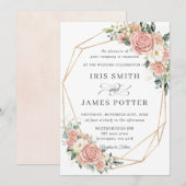 Elegant Soft Blush Ivory Floral Wedding Geometric Kaart (Voorkant / Achterkant)