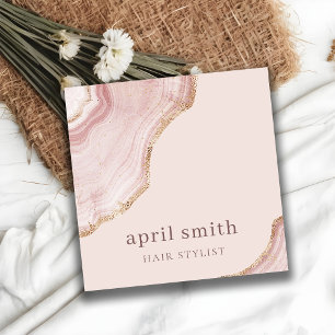 Elegant Soft Blush Roos Gold Agate Marble QR Code Vierkante Visitekaartje