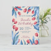 Elegant Soft Floral Tulip 21st Birthday Invitation (Debout devant)