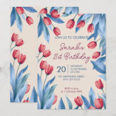 Elegant Soft Floral Tulip 21st Birthday Invitation (Devant / Derrière)