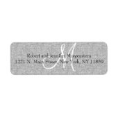 Elegant Soft Grey Linnen Monogram Adresetiketten Etiket (Voorkant)