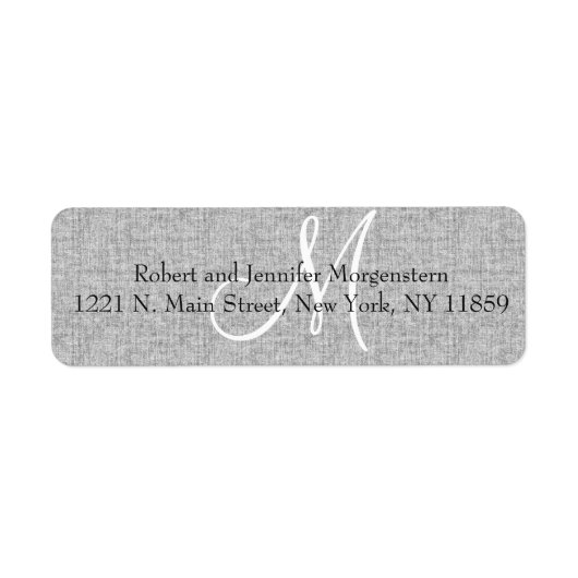 Elegant Soft Grey Linnen Monogram Adresetiketten Etiket (Voorkant)