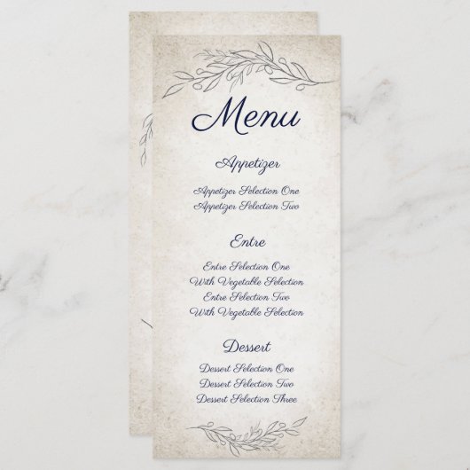 Elegant Soft Leaves Script Weddenschap Menu (Voorkant / Achterkant)