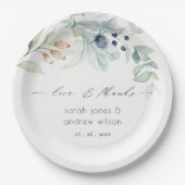 Elegant Soft Pastel Blue Green Foliage Weddenschap Papieren Bordje (Voorkant)