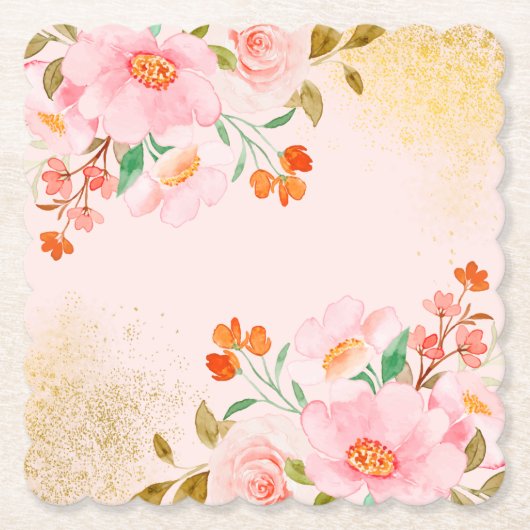 Elegant Soft Pastel Flowers with Gold Texture  Kartonnen Onderzetters (Voorkant)