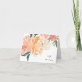 Elegant Soft Peach Floral Monogram Wedding Bedankkaart (Voorkant)