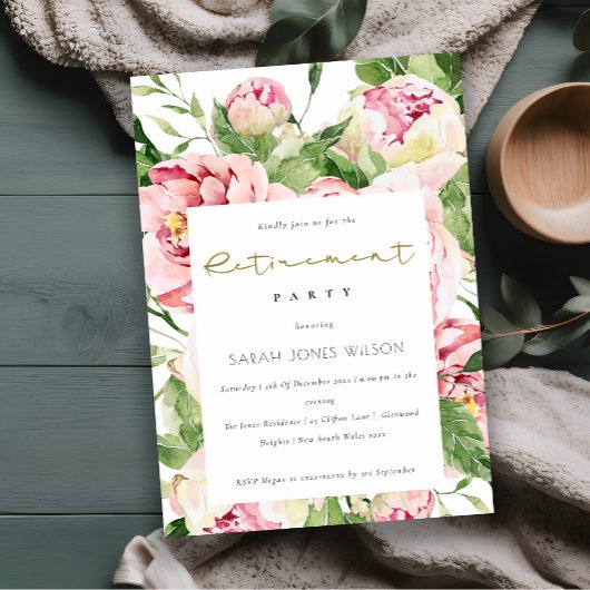 Elegant Soft Pink Blush Floral Peony Retirement Kaart