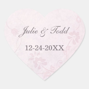 Elegant Soft Pink Vintage Save the Date Wedding Hart Sticker