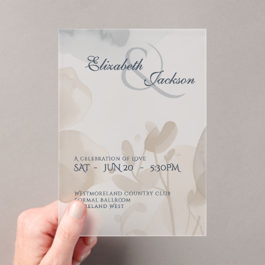 Elegant Soft Romantic Botanical Script Wedding  Acryl Uitnodigingen (Insitu (Draagbaar))