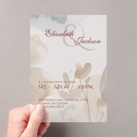 Elegant Soft Romantic Botanical Script Wedding Acryl Uitnodigingen (Insitu (Draagbaar))