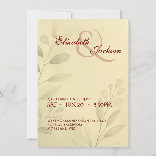 Elegant Soft Romantic Botanical Script Wedding Kaart (Voorkant)