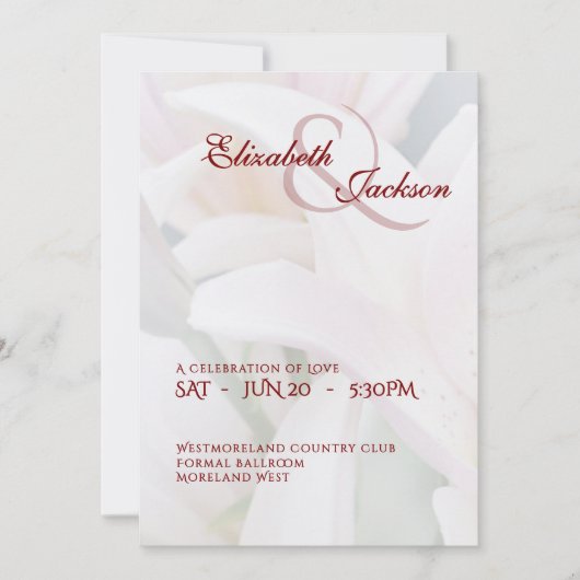 Elegant Soft Romantic Floral Lily Script Wedding Kaart (Voorkant)