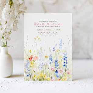 Elegant Soft Wildflower Natuur Tuin Bruiloft Kaart
